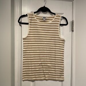 NWOT J. Crew Size S Mid Weight Round Neck Tan Cream Stripe  Knit Cotton Tank Top